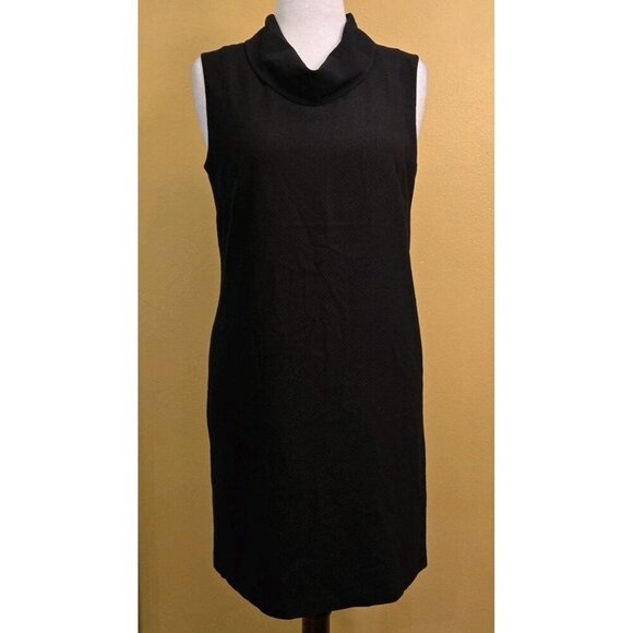 Willi Smith Dress 10 Black Sleeveless Cowl Neck Diamond Pattern Lined Midi Knee - Picture 1 of 10